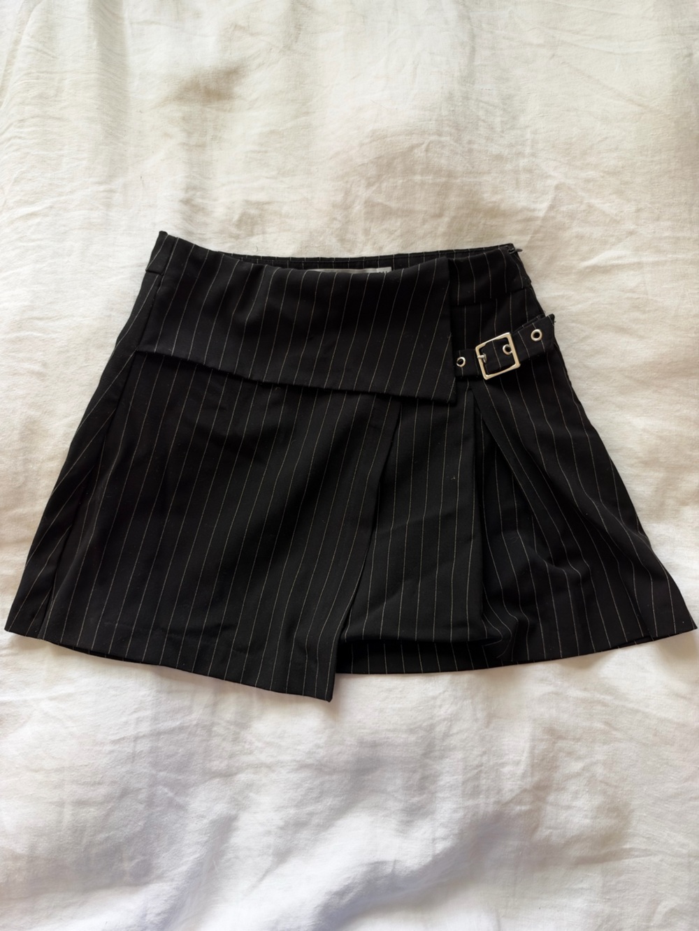 Bershka Black Pinstripe Mini Skort with Buckle